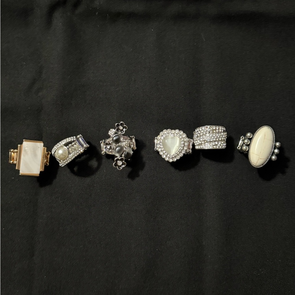 Elegant Silver and White Ring Set